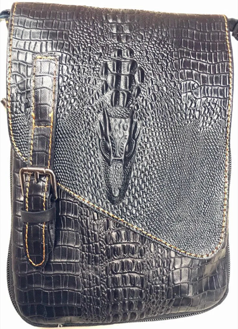 New Alligator Crocodile Pattern Men's Cow Leather Shoulder Bag Large Capacity Male Crossbody Bag For Men