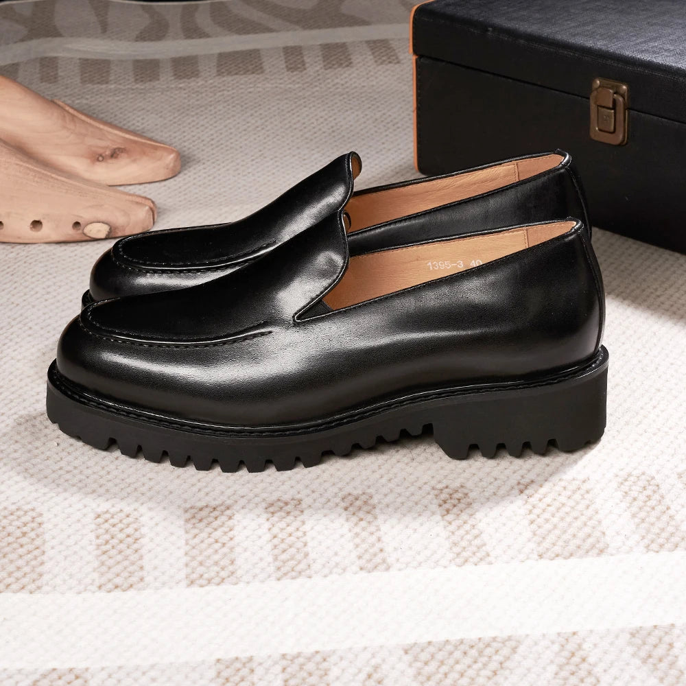 Fashionable Men Formal Shoes Genuine Leather Handmade High Heels Thick Shoes Classic Wedding Office Men's Formal Business Shoes