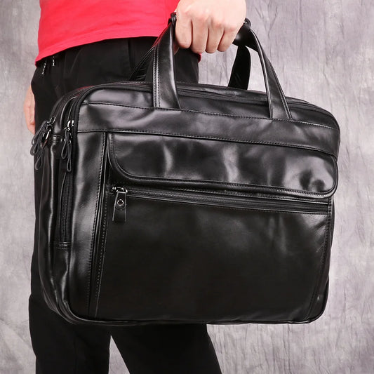 Large Genuine Leather Briefcase for Men A4 Office Handbag Men's Business Casual Travel Messenger Bag 15.6" Laptop Shoulder Bags