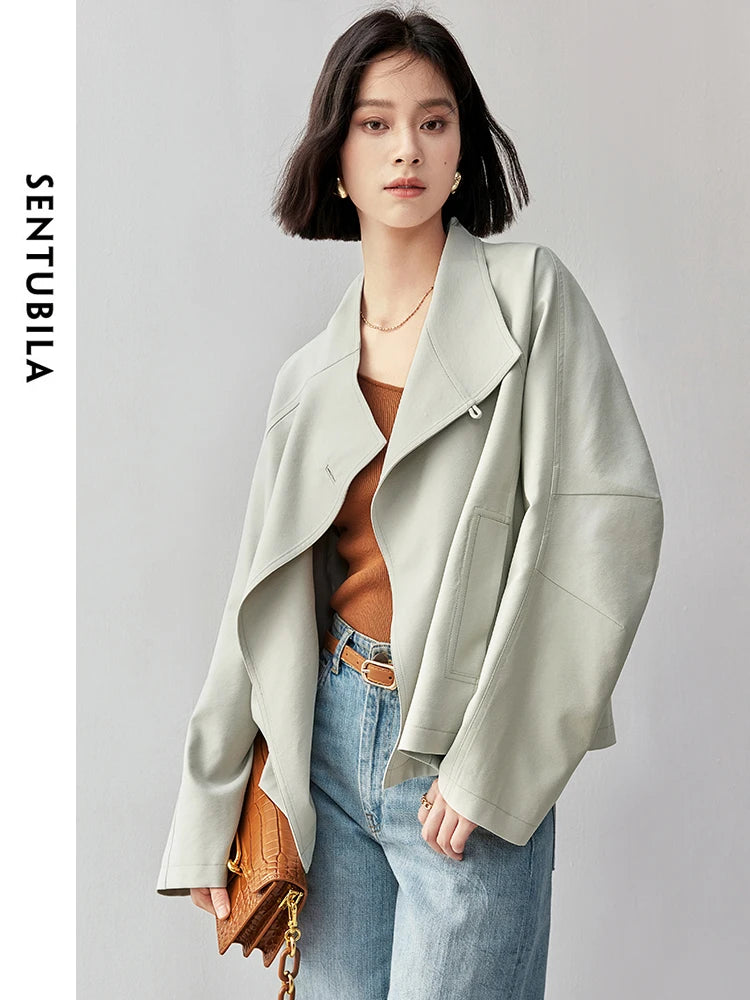 SENTUBILA Stand Collar Single Button Trench Coats For Women 2025 Autumn Fashion Loose Casual Loose Simple Women Coats 143F55826