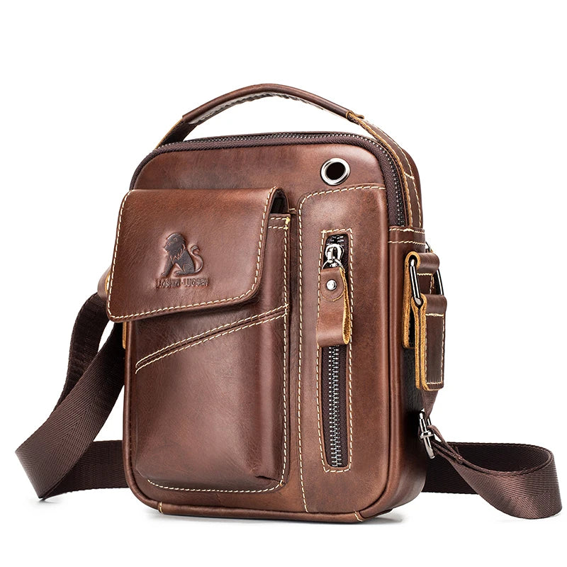 Men's leather shoulder bag, multifunctional and high-capacity cowhide crossbody bag, handbag