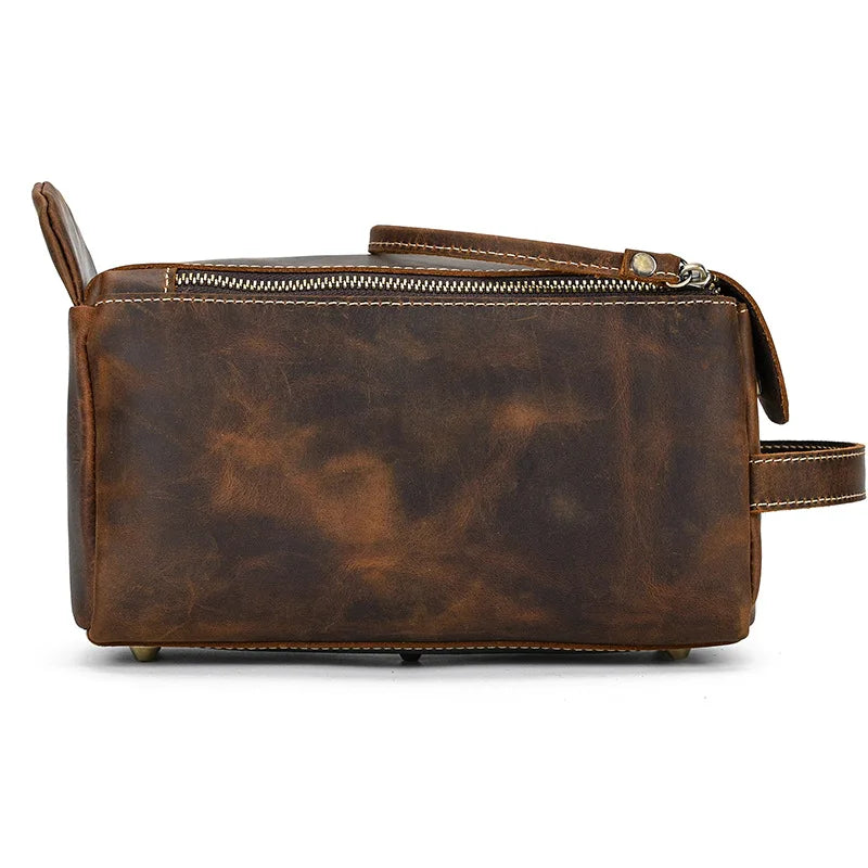 Cowhide Toiletry Bag Men Leather Cosmetic Bag Man Woman Wash Bag Storage Bags Genuine Leather Handbag for Make Up Dopp Kit Male