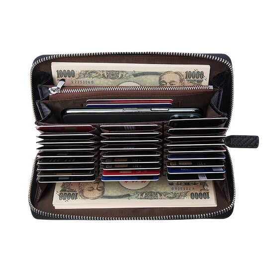 BISON DENIM New Designer Men's Long Wallet High Quality Carbon Fiber Purse RFID Blocking Bill Card Holder Large Capacity Wallet
