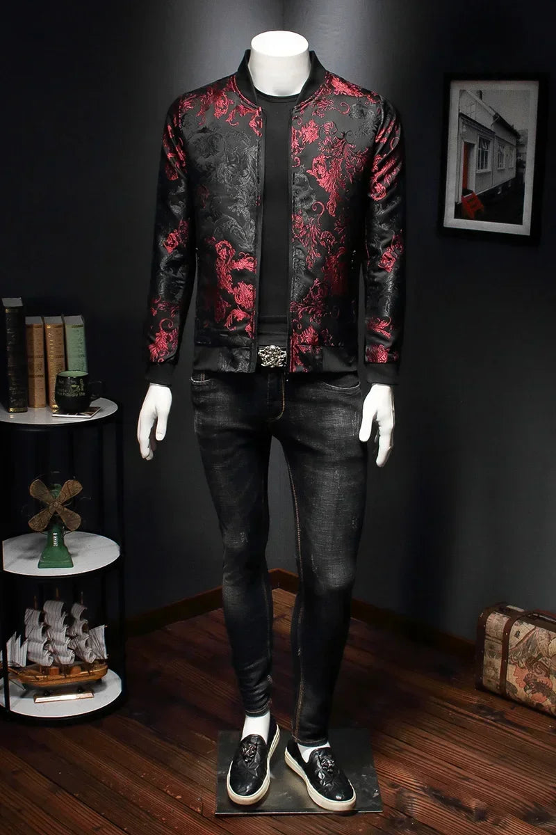 Paisley Pattern Floral Jacket Men 2024 Spring Retro Slim Bomber Jacket Coat Fashion Men's Street Embroidered Flower Jacket Coats