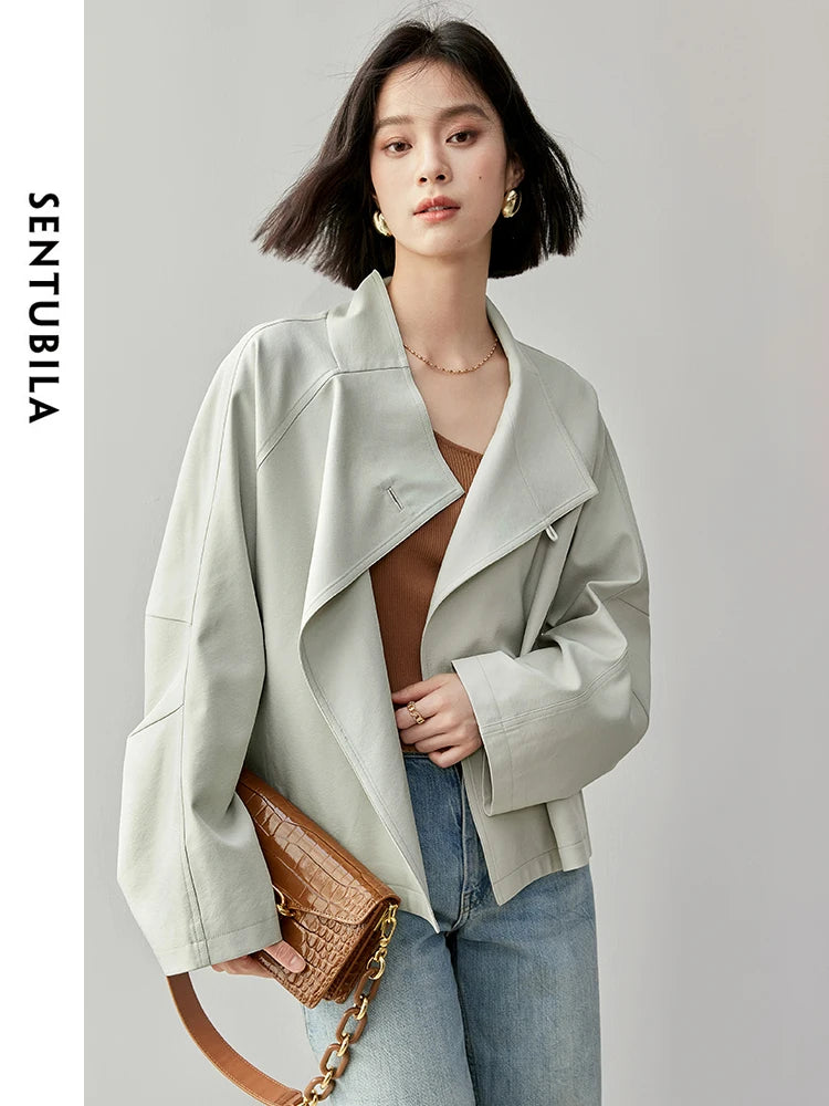 SENTUBILA Stand Collar Single Button Trench Coats For Women 2025 Autumn Fashion Loose Casual Loose Simple Women Coats 143F55826