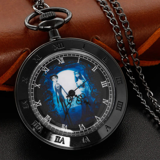 Black Humorous Anime Quartz Pocket Watch Vintage Gentleman Style Series Necklace Pendant Clock Gift Wedding Souvenir