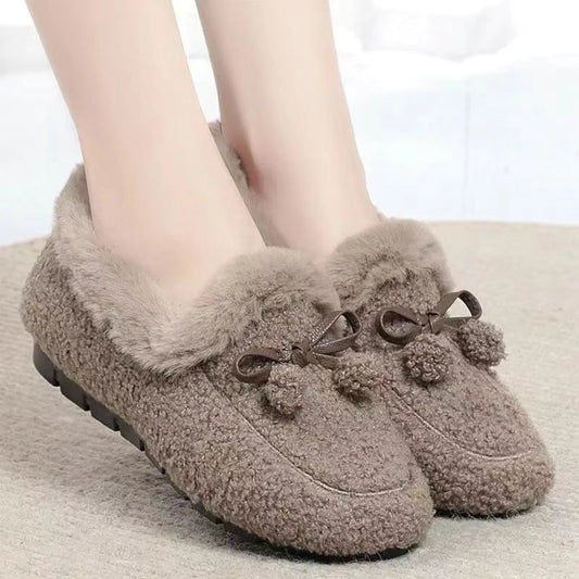 Winter Warm Womens Flat Shoes Indoor Cotton Slippers With Thick Sole Anti-Slip Warm Footwear Soft Bottom Plush Postpartum Shoes