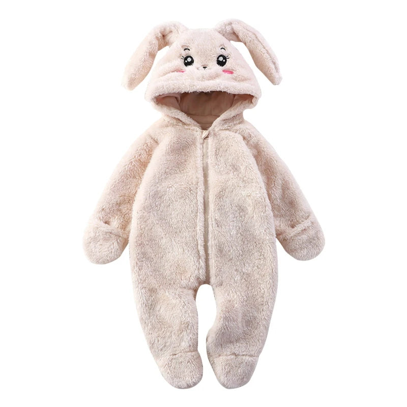 Cute Cartoon Baby Clothing Boys Footies Long Sleeve Velvet Hooded Baby Girl Clothes Winter Warm Baby Romper 0-12 Months