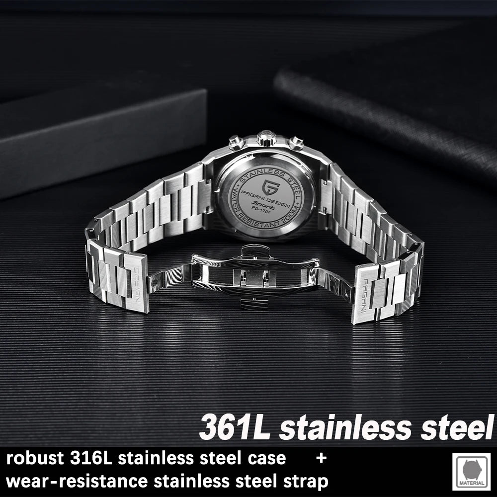 PAGANI DESIGN PD1707 Men's Quartz Wristwatch Business Casual Luxury Watches Sapphire Waterproof Stainless Steel Watch for men