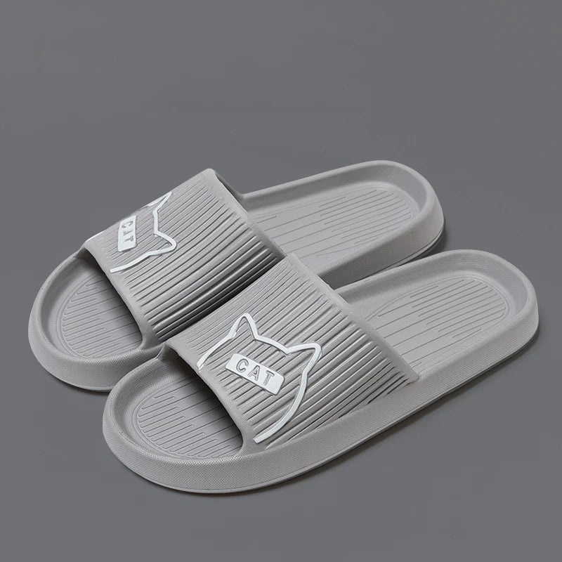 Women Slippers Bath Thick Platform Non-Slip Home Cat Cartoon Flip Flops Summer Beach Sandals Couple Slides Indoor Shoes
