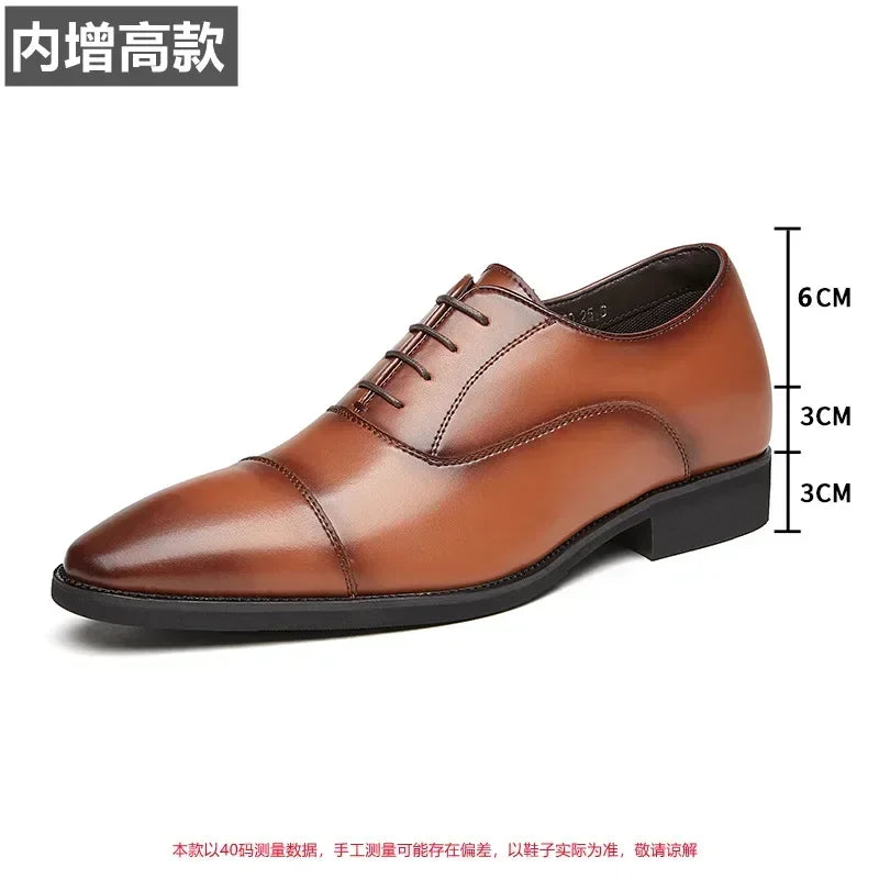 Genuine Leather Men Internal Elevation Dress Shoes for Men Triple Splicing Luxury Party Office Business Shoes Plus Size 45