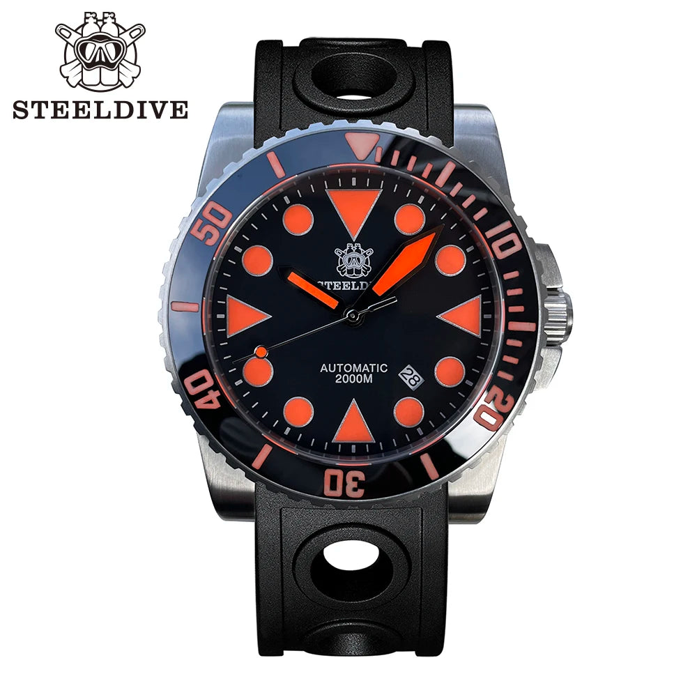 STEELDIVE SD1987 2000m 46.5mm Waterproof Diver's Watch with Sapphire Case Super Orange Glow Mechanical Movement Watches for Men