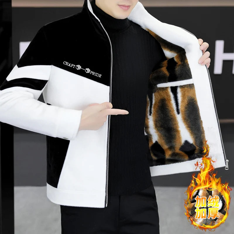 Winter Thicken Warm Wool Liner Blends Jacket Men Fashion Thicken Casual Coat Slim Lapel Streetwear Overcoat