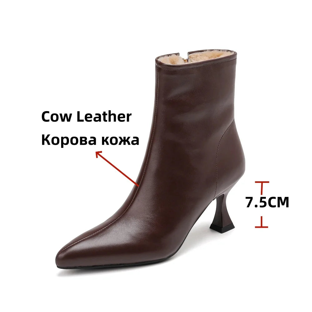 FEDONAS Fashion Sexy Women Wool Snow Boots Pointed Toe Winter Warm Short Ankle Boots Female High Heels Zipper Basic Boots