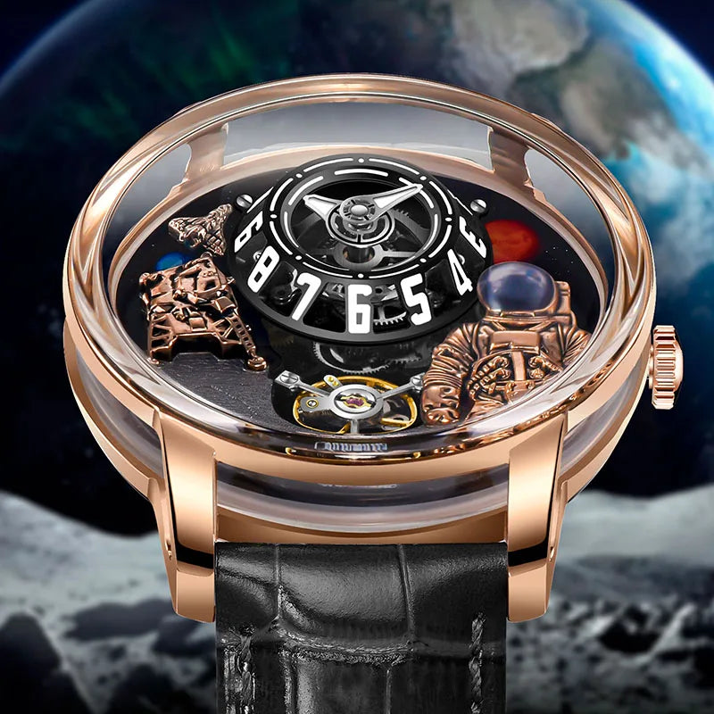 Pindu Men's Luxury and Fashion Personalized Astronaut Dial Fully Automatic Mechanical Green Tourbillon Waterproof Watch