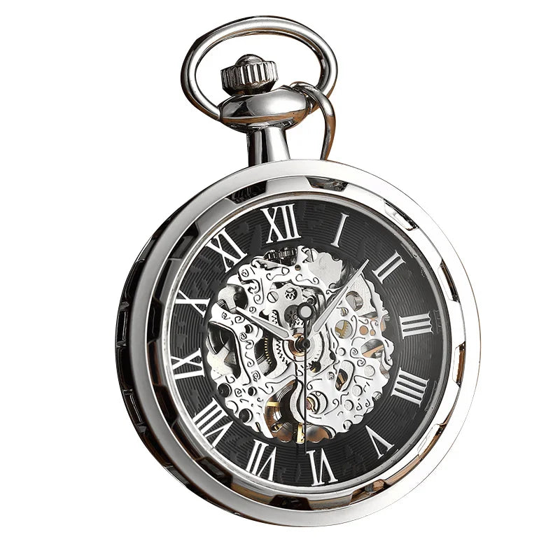 Luxury retro hollowed out mechanical pocket watch with luminous waterproof semi-automatic alloy waist chain suitable for daily