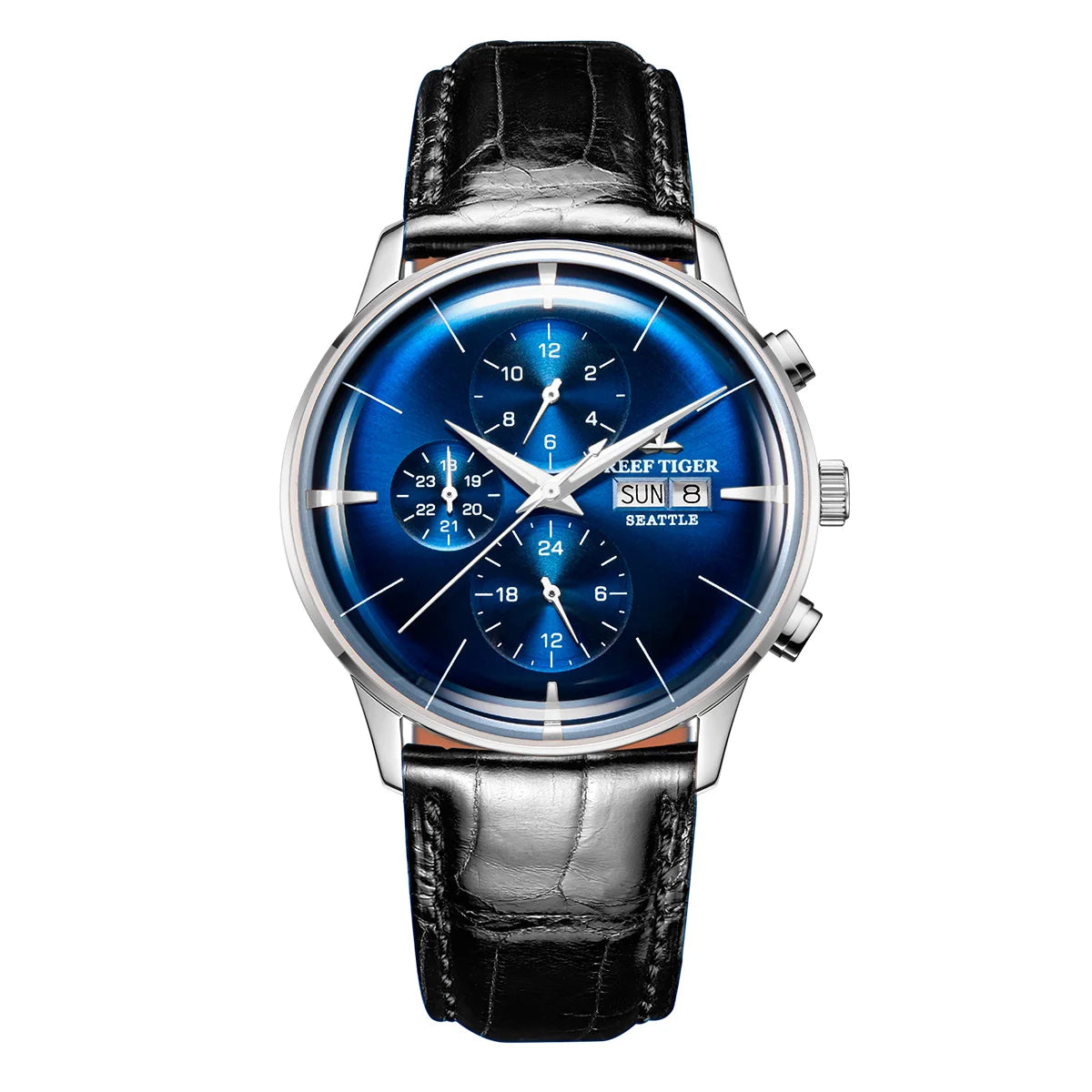 Reef Tiger RT Top Luxury Men's Watch White Dial Multi-Function Mechanical Wristwatch Relogio Masculino RGA1699