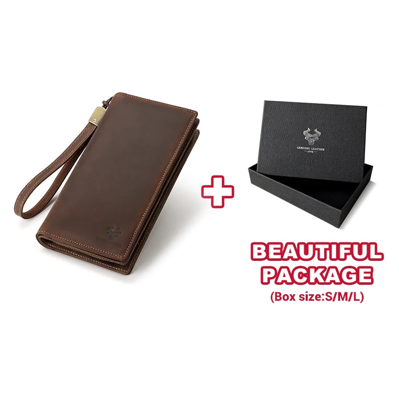 HUMERPAUL Men Wallets Genuine Leather Male Long Clutch with Phone Pocket RFID Blocking Cards Holder Large Capacity Storage Bags