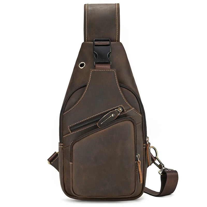 New Fashion Men's Chest Bag Single Shoulder Bagpack Bag Crossbody Chest Pack Vintage Style Male Travel Bags Genuine Leather Hot