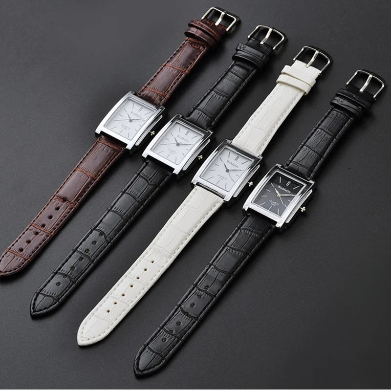 Men Square Watch Black White Case Leather Watch Band Woman Men Watches Top Brand Luxury Quartz Clock Montre Homme Vintage