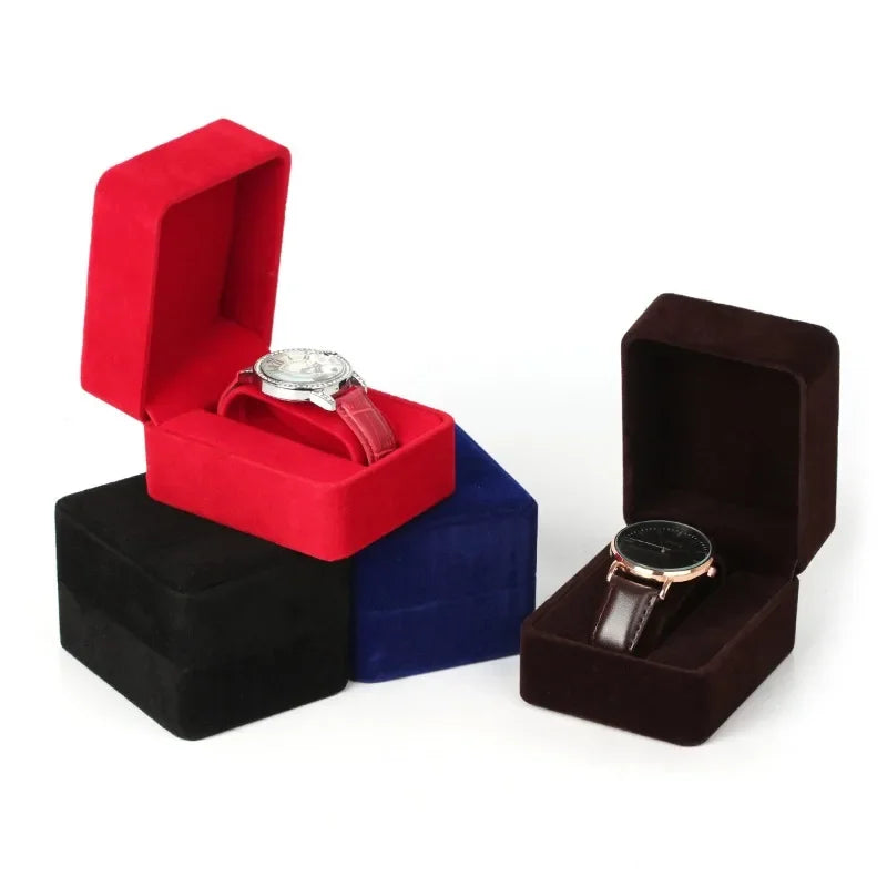 Watch Box Fashion Velvet Round Corner Smartwatch Clock Storage Case Jewelry  Accessories Business Packaging Boxes Black Red Blue
