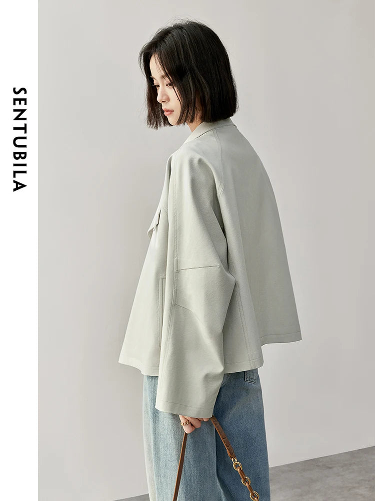 SENTUBILA Stand Collar Single Button Trench Coats For Women 2025 Autumn Fashion Loose Casual Loose Simple Women Coats 143F55826