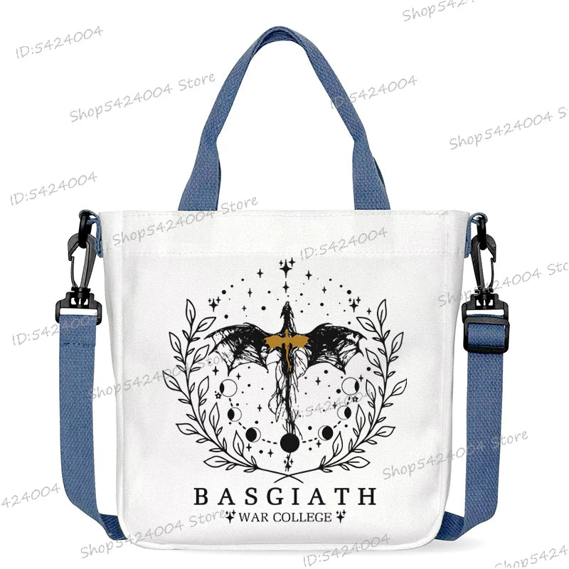 Fourth Wing Shoulder Bag Vintage Basgiath War College Pattern Canvas Crossbody Bags Casual Dragon Rider Women Messenger Bag