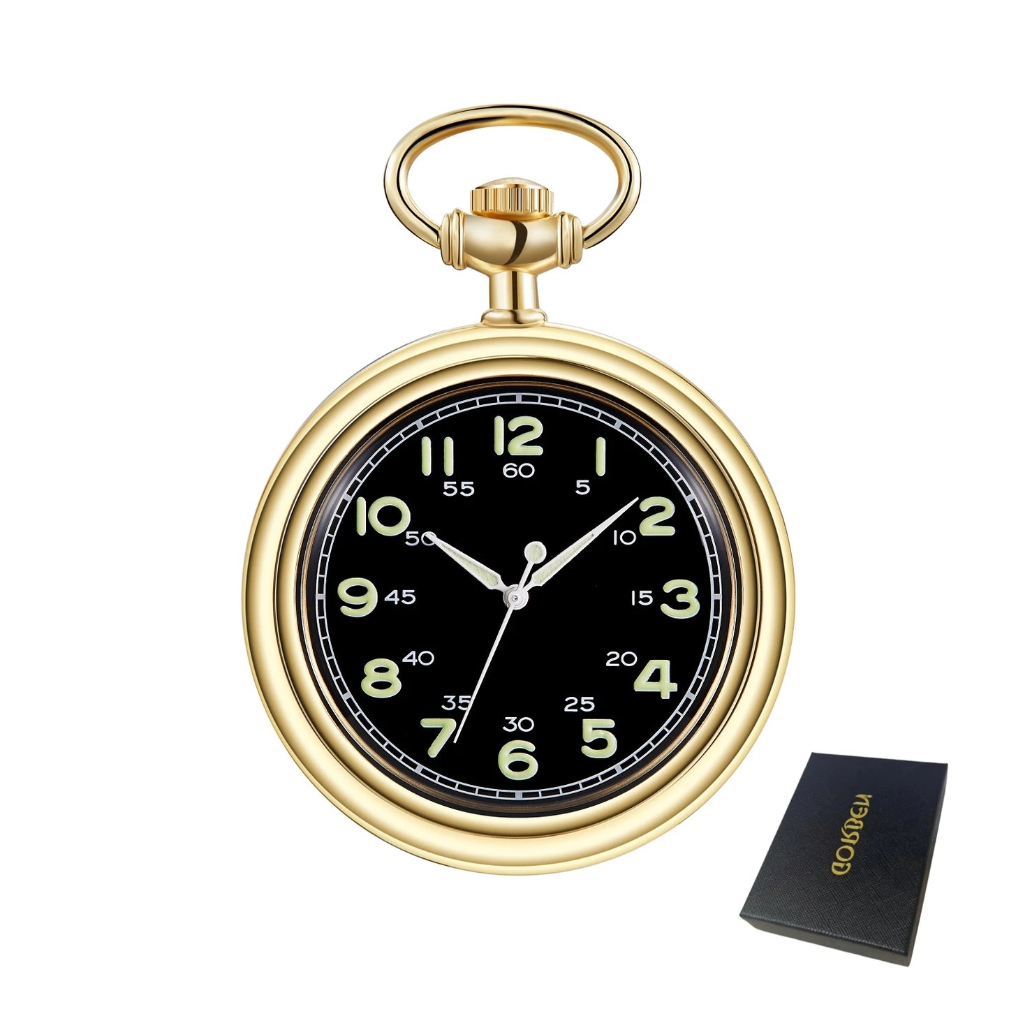 Noctilucent Fluorescent Open Face Arabic Numerals Mechanical Pocket Watch Chain Luminous Pendant Jewelry Clock Gifts Men Women