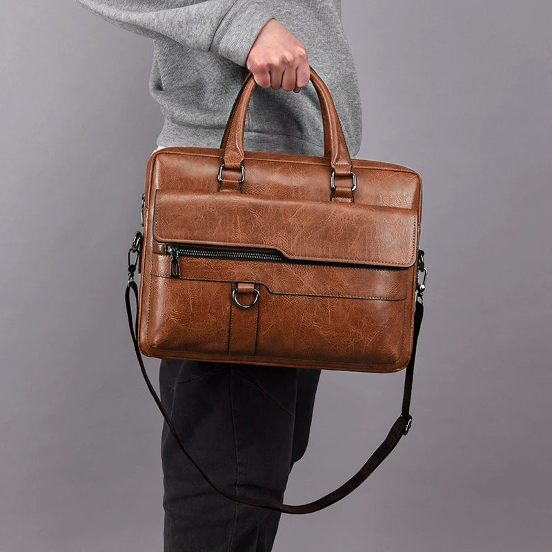 Luxury Brand Men Handbag Leather Man Briefcase for Laptop Messenger Men Leather Shoulder Bag Business Portfolio For A4 Document