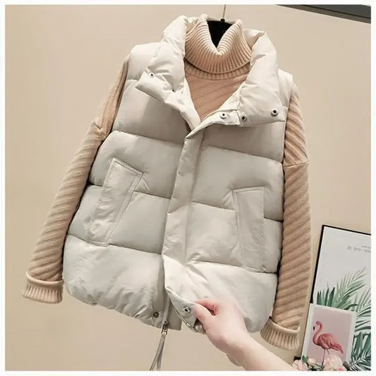 Women's Short Puffer Vest Autumn Winter New Style Warm Cotton Jacket Slimming Outerwear Fashionable Chinese Brand AE Stock
