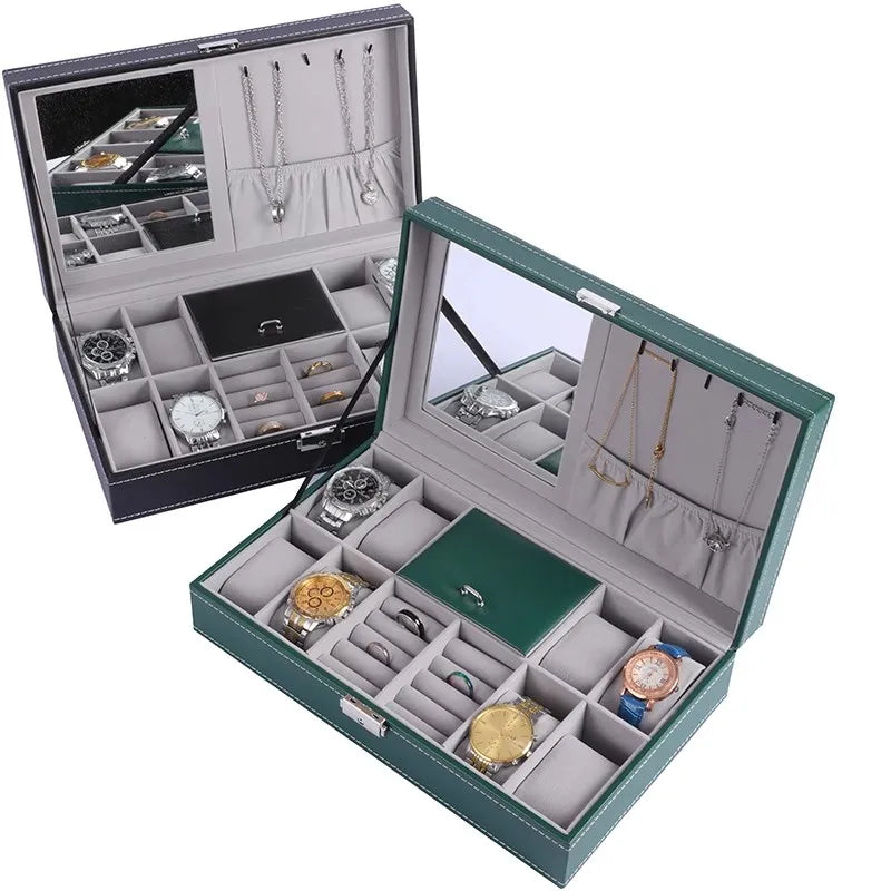 Jewelry Box for Watches & Accessories - Lockable Storage Case with Mirror for men & Women