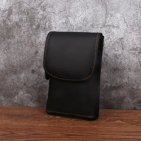 7.5" Leather Phone Pouch phone bag men wear leather belt mobile phone fanny pack for shoulder bag holster leather Mini Men's bag