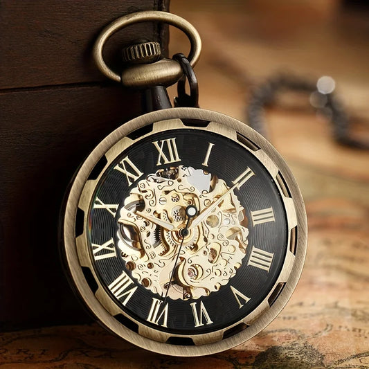 Luxury retro hollowed out mechanical pocket watch with luminous waterproof semi-automatic alloy waist chain suitable for daily