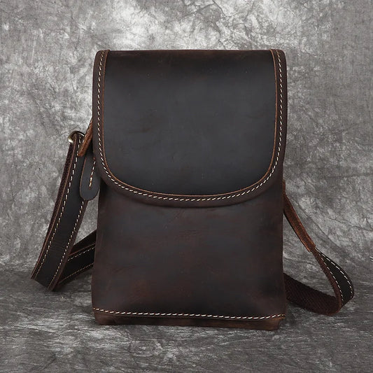 7.5" Leather Phone Pouch phone bag men wear leather belt mobile phone fanny pack for shoulder bag holster leather Mini Men's bag