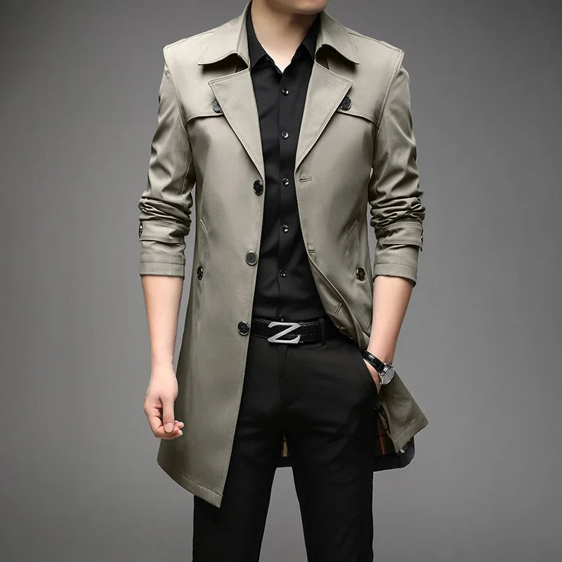 Oversized Classic Men's Trench Coat 8XL Windbreaker Solid Slim Fat Business Casual Long Trenchs Men Clothing Overcoat A5F8906