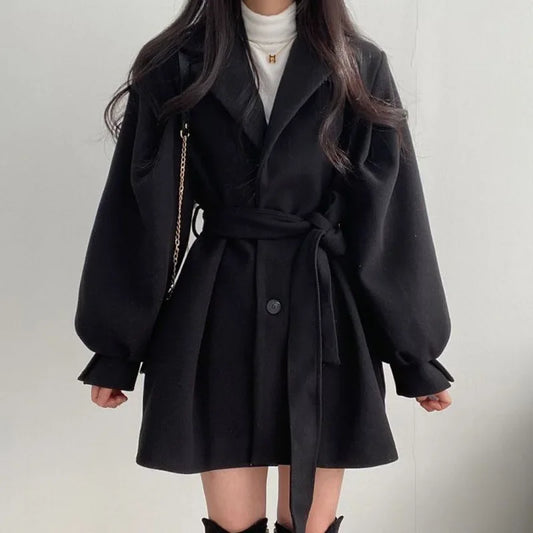 Thickened Woolen Coat Dragon And Phoenix Pattern Women's Long Coat Autumn Winter Windbreaker Small Size Friendly Fashionable