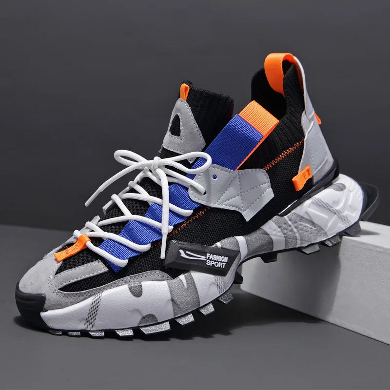 Fashion Men Platform Sneakers Breathable Comfortable Sport Shoes Chunky Knitting Mesh Sneakers Casual Shoes White Sneakers