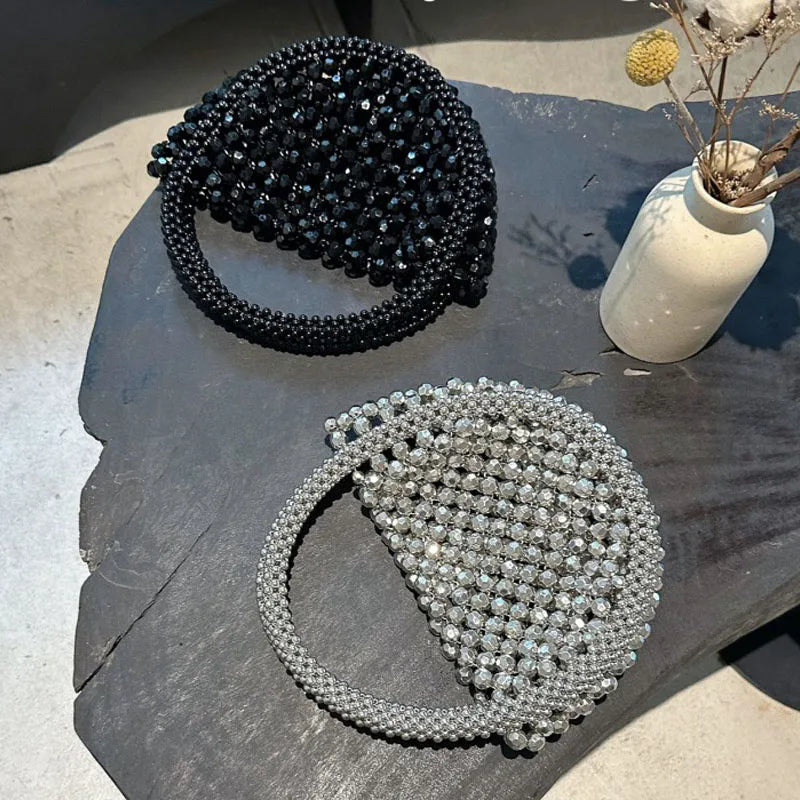 Women Woven Hand Bag Exquisite Design Hollow-out Handmade Beaded Handbag Small Evening Party Bag