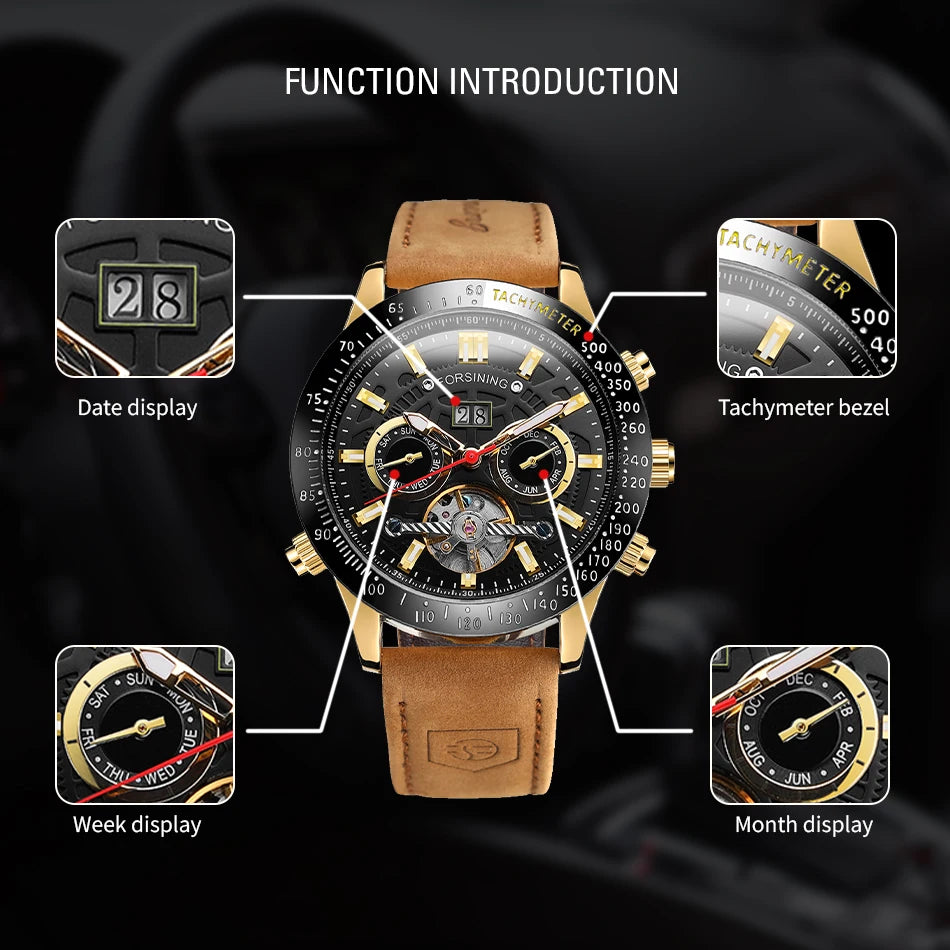 2025 FORSINING Chronograph Multifunctional Calendar Tourbillon Automatic Movement Big Man Watch Mechanical High-end luxury Clock