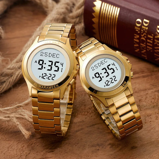 Azan Watch in Arabic English for Muslim Lover with Prayer Alarm Fajr Time Qibla Islamic Gift Man and Woman Size Ramadan Gift