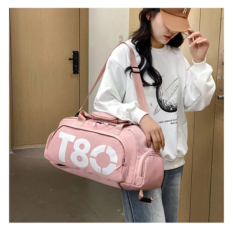 Women's Handbag T80 Gym Sports Backpack for Man Hand Bag Fitness Travel Tote Shoe Shoulder Duffle Crossbody Portable Boston Bag