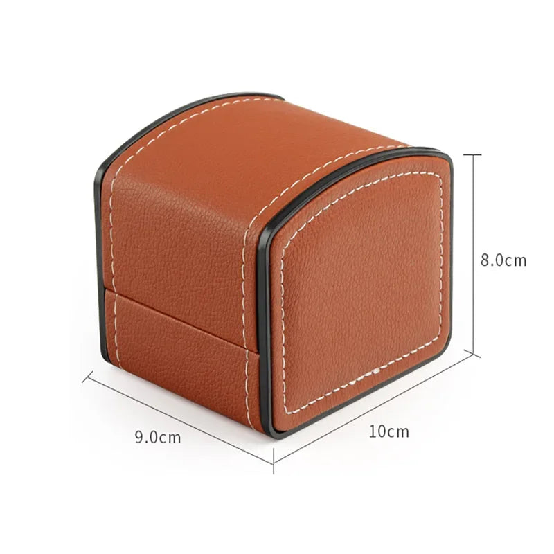 Black Single Watch Gift Box with Pillow PU Leather Wristwatch Display Case Organizer for Men Clamshell PU leather watch case