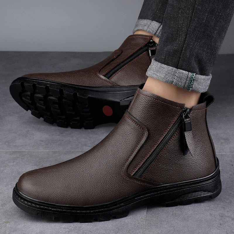 Genuine Leather Mens Shoes Side Zipper Basic Boots Chelsea Ankle Botas Trendy Wedding Comfy Dress Shoes Suit White Men's Boots
