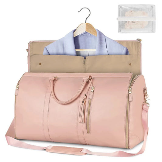 Foldable Women's Travel Convenient Carry-on Clothing Bag Large PU Leather Duffel Bag Women's Business Travel Bag