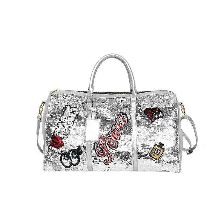 Sequins PU Travel Bag Fashion Sports Large Capacity Shoulder Bag with Separate Shoe Compartment Europe United States Handbag