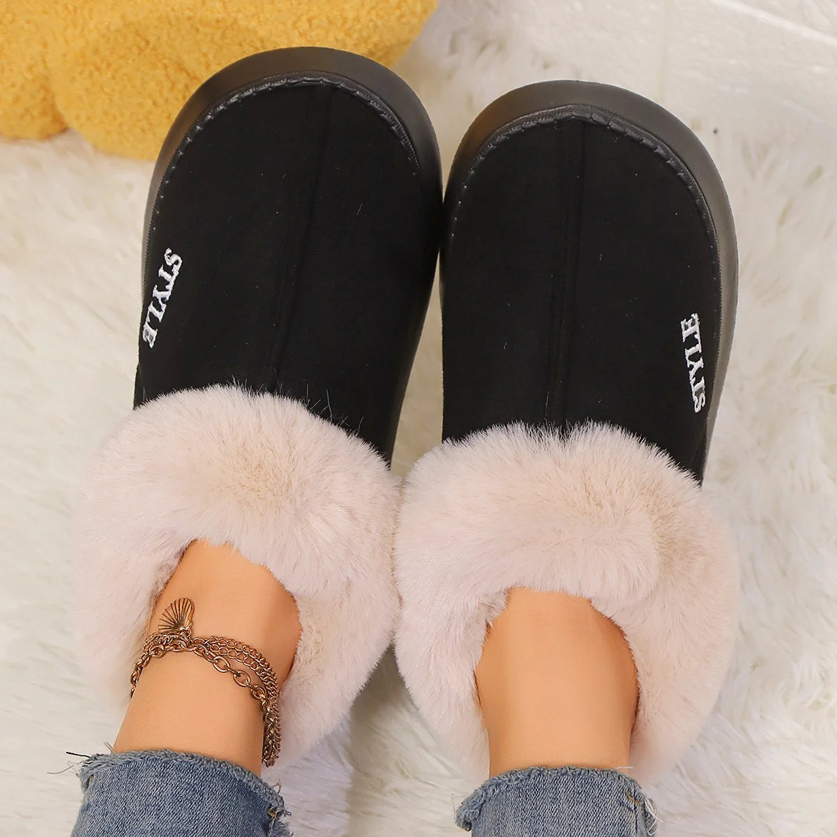 Women's Winter Fur Shoes Male Ankle Boots Platform Slippers Home Warm Fashion Outdoor Basis Thick Wool Wool Short Boots