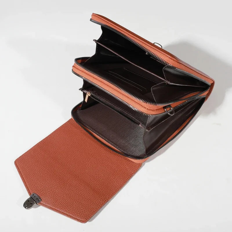 Double layered shoulder bag, neutral business cash bag, PU leather crossbody bag