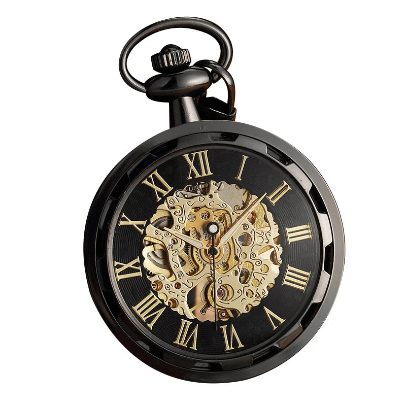 Luxury retro hollowed out mechanical pocket watch with luminous waterproof semi-automatic alloy waist chain suitable for daily