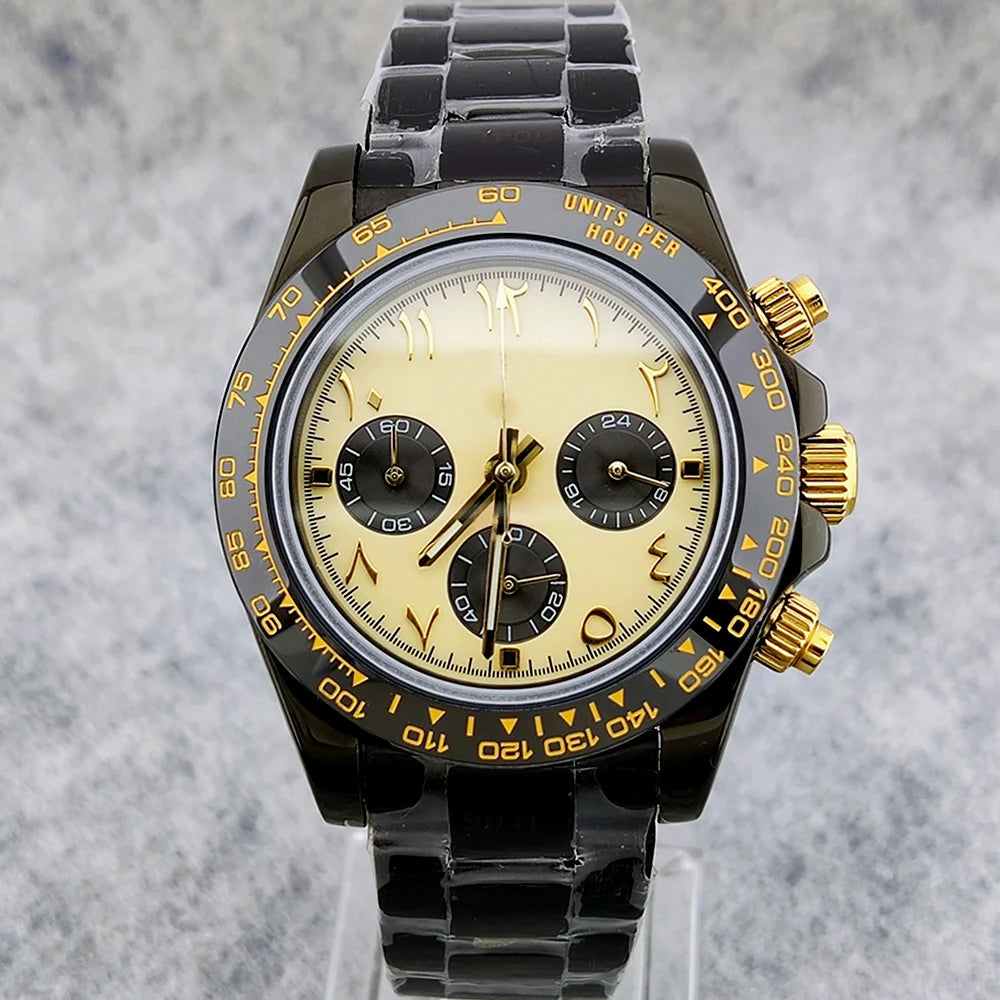 Business 39mm Quartz Watch Men's Chronograph Sapphire Crystal VK63 Movement Arabian luminous dial stainless steel men's watch