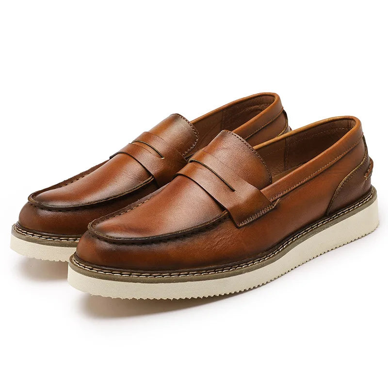 Fashion Genuine Leather Men Casual Shoes Business Slip On Handmade Shoes Hot Sale Brand Luxury Classic Men Shoes Flats Moccasins
